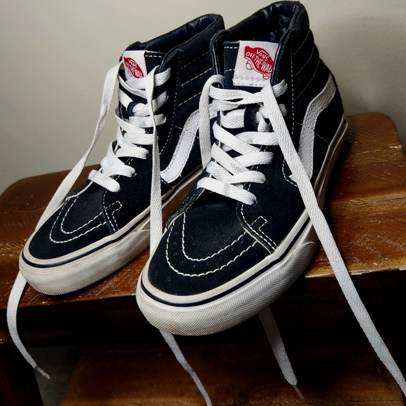 Womens Mens Black & White High Top Vans Skater Shoes - Picture 3 of 4